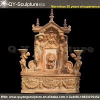 Red Marble Wall Fountain Lady and Children Decoration